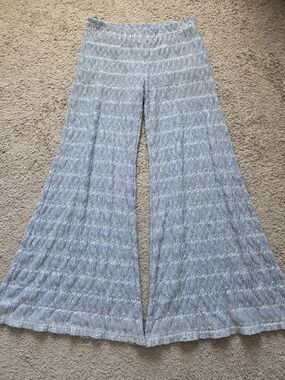 Free People Light Blue Patterned Knit Flare Pants